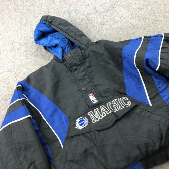 Vintage Orlando Magic Jacket Youth Medium Black Blue Windbreaker Kangaroo Pouch - Picture 3 of 15